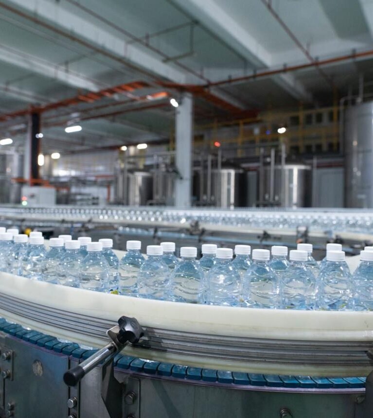Water bottle processing plant illustrative image