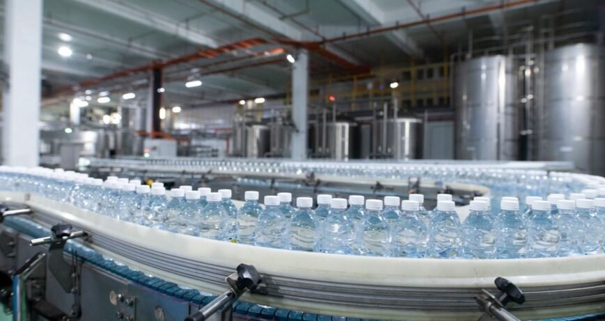 Water bottle processing plant illustrative image